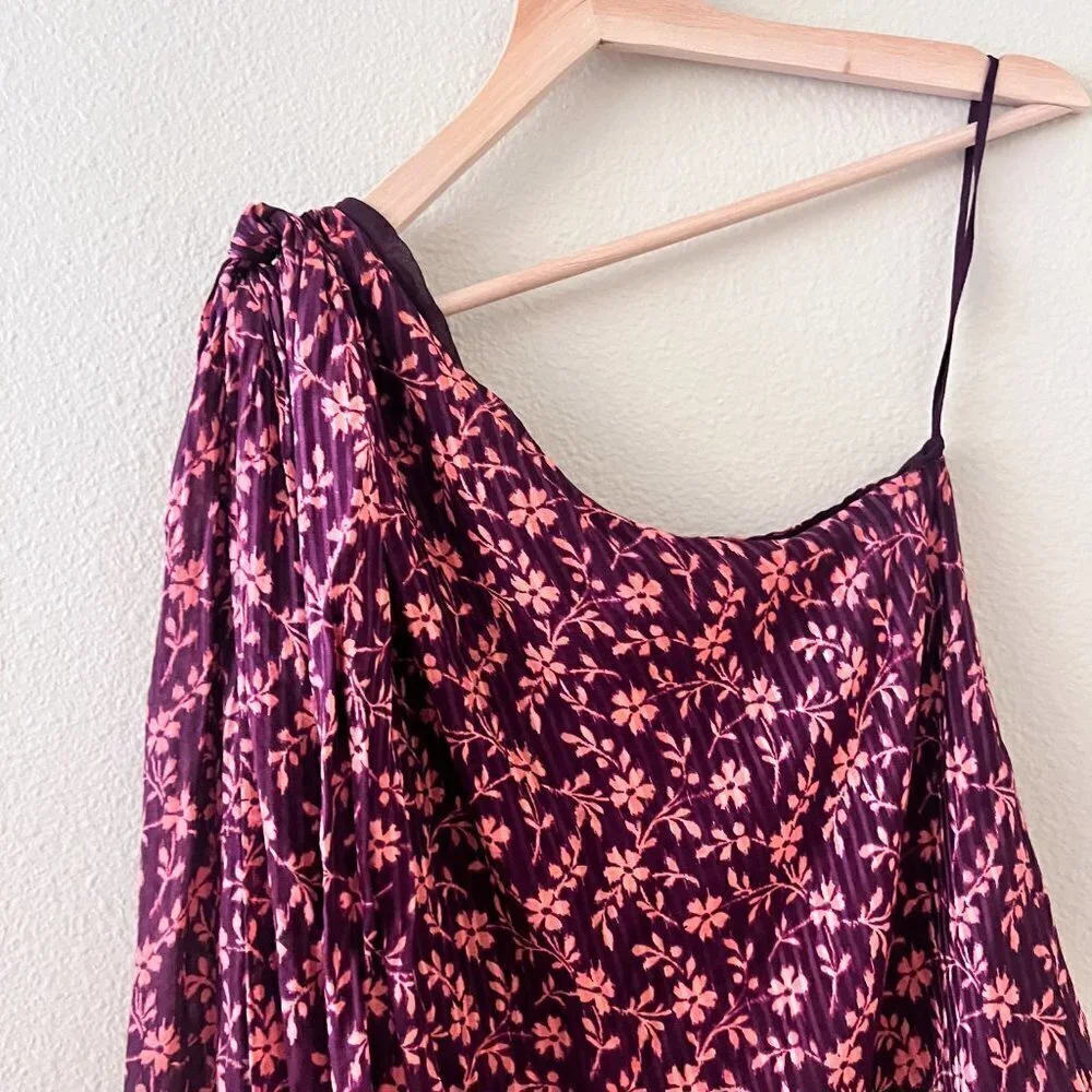 Ulla Johnson Enid Pink Cotton Silk Blend Floral One Shoulder Blouse US 0 - Picture 3 of 6